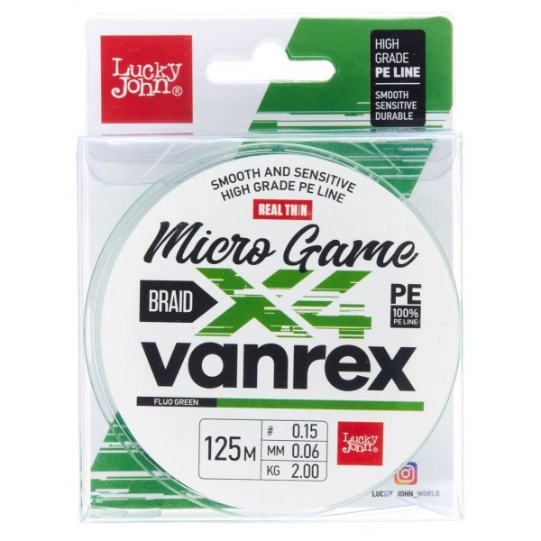 Леска плетеная (шнур) LJ Vanrex MICRO GAME х4 BRAID Fluo Green / 0,08мм / 2,5кг / 125м