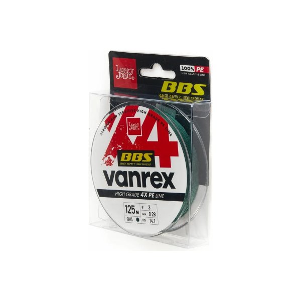 Леска плетеная (шнур) Lucky John Vanrex BBS х4 BRAID Moss Green 125/028