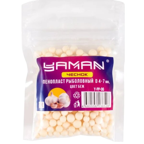 Пенопласт рыболовный Yaman Чеснок, d 4-7 мм, цв. белый (уп. 250 шт)/50/