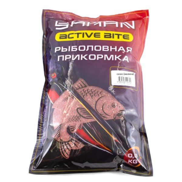 Прикормка Yaman Active Bite Сазан (малина), цв. красный, 900 г