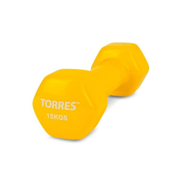Гантель TORRES, металл в виниловой оболочке 1,5 кг желтая