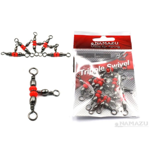 Вертлюг тройной Namazu TRIPPLE SWIVEL, латунь, цв. BN, р. 12 х 14, test-10 кг (уп.10 шт)/2000/