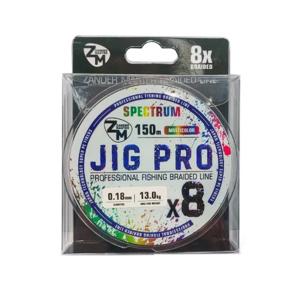 Леска плетеная (шнур) ZanderMaster JIG PRO 8x multi. Ø - 0,18мм, тест 13кг, 150м