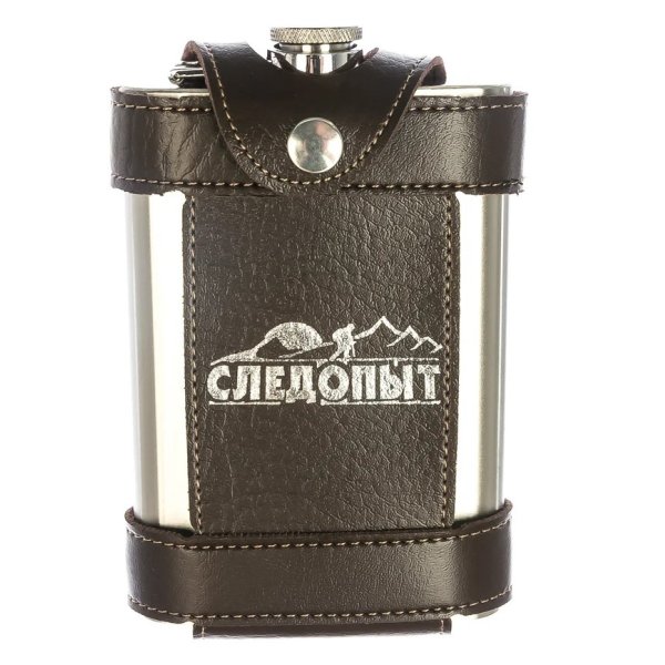 Фляжка «СЛЕДОПЫТ - Flage» в кож. чехле с тиснением, 260 мл, цв. корич/100/