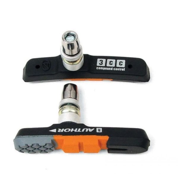 Колодки тормозные под V-brake AUTHOR цветные всепогодные ABS-3CC 3 профиля, 2 пары на блистере