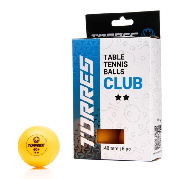 Мяч н/теннис TORRES Club 2*, диам. 40+ мм, упак. 6 шт, оранжевый