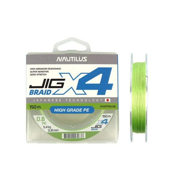 Леска плетеная (шнур) Nautilus Jig Braid x4 Chartreuse 150м 0,10мм 5.4кг