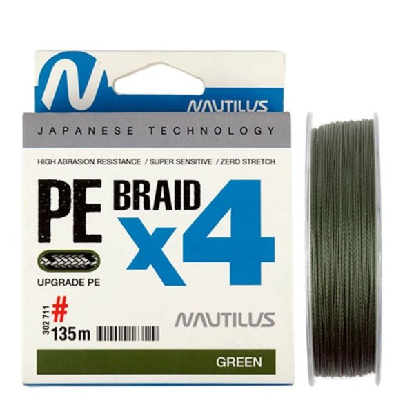 Леска плетеная (шнур) Nautilus Braid x4 Green 135м 0,10мм 5,4кг