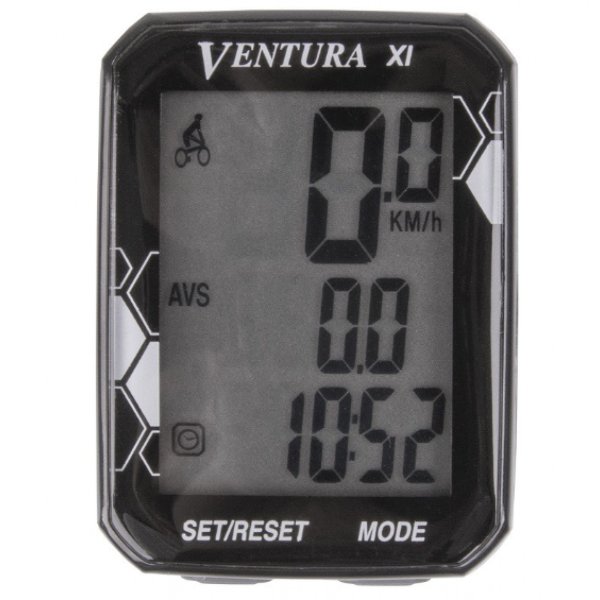 Велокомпьютер проводной VENTURA XI 11 функций, черный