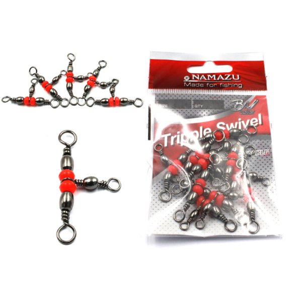 Вертлюг тройной Namazu TRIPPLE SWIVEL, латунь, цв. BN, р. 6 х 8, test-23 кг (уп.10 шт)/1000/