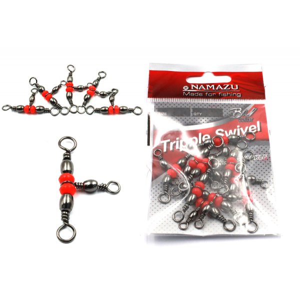 Вертлюг тройной Namazu TRIPPLE SWIVEL, латунь, цв. BN, р. 3 х 5, test-32 кг (уп.10 шт)/500/