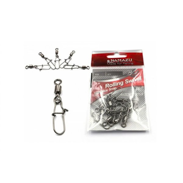Вертлюг с застежкой Namazu ROLLING SWIVEL WITH NICE SNAP, цв. BN, р. 8, test-17 кг (уп.10 шт)/3000/2