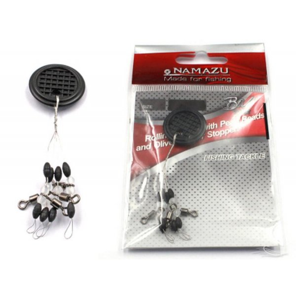 Стопор с вертлюгом Namazu ROLLING SWIVEL PEARL BEADS AND OLIVE RUBBER STOPPER , р. S (упак4 шт)/1000
