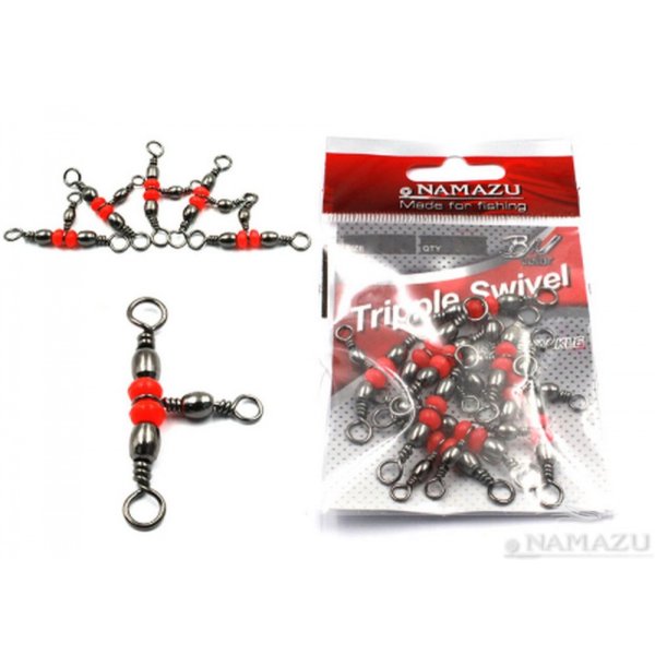 Вертлюг тройной Namazu TRIPPLE SWIVEL, латунь, цв. BN, р. 10 х 12, test-12 кг (упак10 шт)/2000/1000/