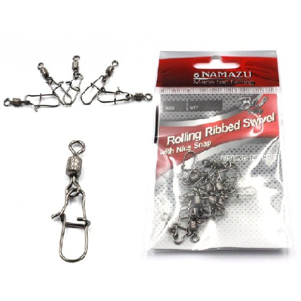 Вертлюг с застежкой Namazu ROLLING SWIVEL WITH NICE SNAP, цв. BN, р. 3, test-57 кг (уп.10 шт)