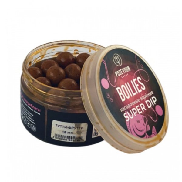 Бойлы ПОСЕЙДОН ВАРЕНЫЙ НАСАДОЧНЫЙ SUPER DIP (ТУТТИ-ФРУТТИ 14 mm), 150гр.