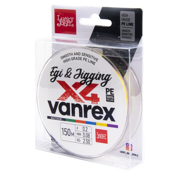 Леска плетеная (шнур) LJ Vanrex EGI &amp;amp; JIGGING х4 BRAID Multi Color / 0,08мм / 2,5кг / 150м