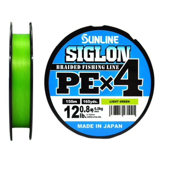 Леска плетеная (шнур) Sunline SIGLON PEх4 / Light Green / PE 0.8 / 0,153мм / 6,0кг / 150м