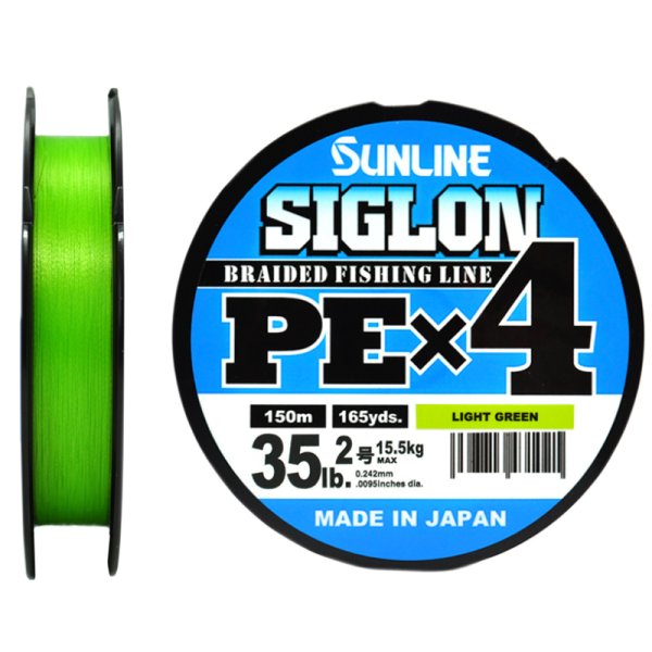 Леска плетеная (шнур) Sunline SIGLON PEх4 / Light Green / PE 2.0 / 0,242мм / 15,5кг / 150м