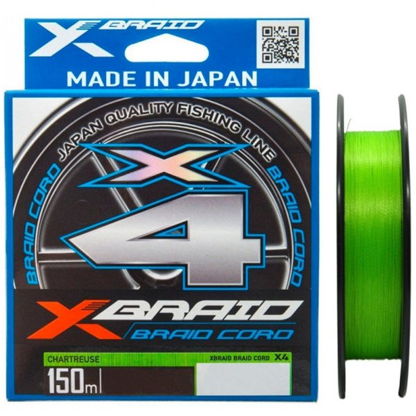 Леска плетеная (шнур) YGK X-Braid Braid Cord X4 Chartreuse / PE 1.2 / 0,185мм / 9,0кг / 150м