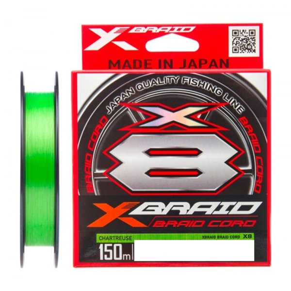 Леска плетеная (шнур) YGK X-Braid Braid Cord X8 Chartreuse / PE 1.0 / 0,165мм / 9,0кг / 150м