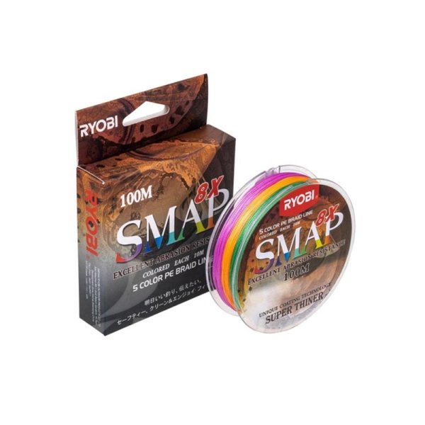 Леска плетеная (шнур) RYOBI SMAP PE8X Multi Colour / PE2.0 / 0,235мм / 100м