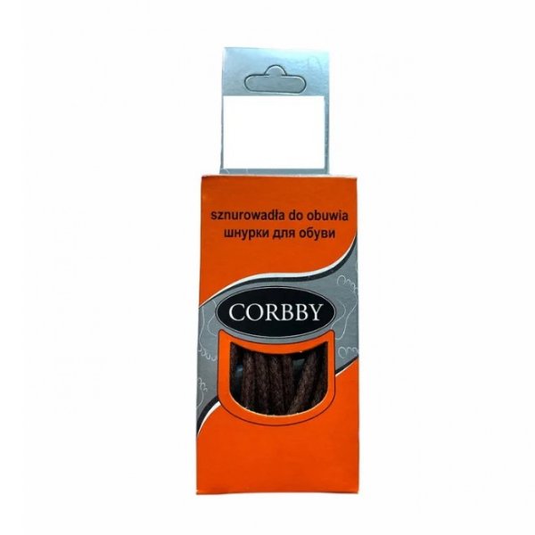 Corby Шнурки 100см круглые тонкие коричневые с пропиткой