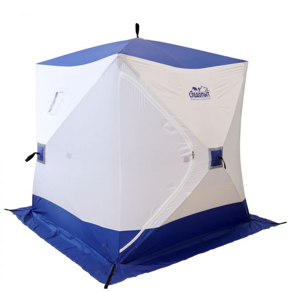 Палатка зимняя куб СЛЕДОПЫТ 1,5 х1,5 м, Oxford 240D PU 1000, S по полу 2,2  кв.м, цв. синий/белый
